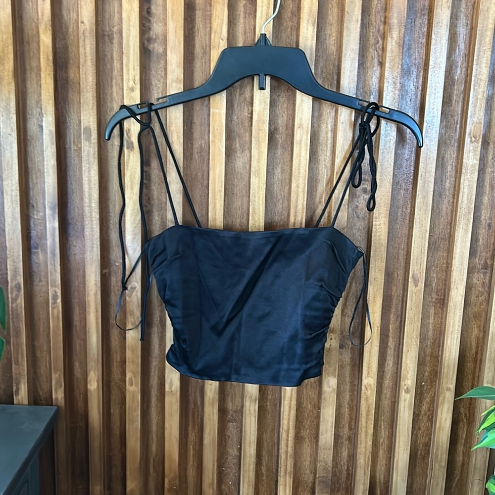 Zara Satin Crop Top in Black. Size XS